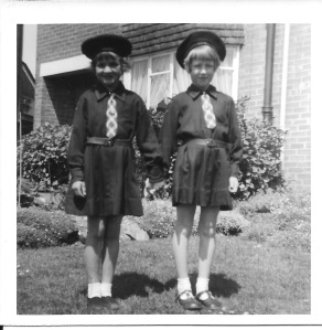 Here we are in our Girls Brigade uniform, in my front garden. I am on the right, Karen on the left.